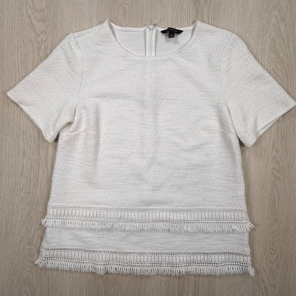 Short Sleeve Blouse Banana Republic Womens Size S White Tweed Fringe Crochet Top